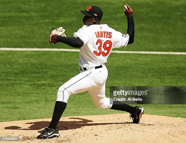 Shairon Martis of The Netherlands pitches against Panama during their game at the World Baseball Classic at Hiram Bithorn Stadium on March 10, 2006...