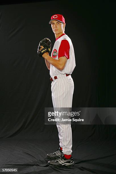 Pitcher Homer Bailey poses for a photo during the Cincinnati Reds photo day on February 24, 2006 at Ed Smith Stadium in Sarasota, Florida.