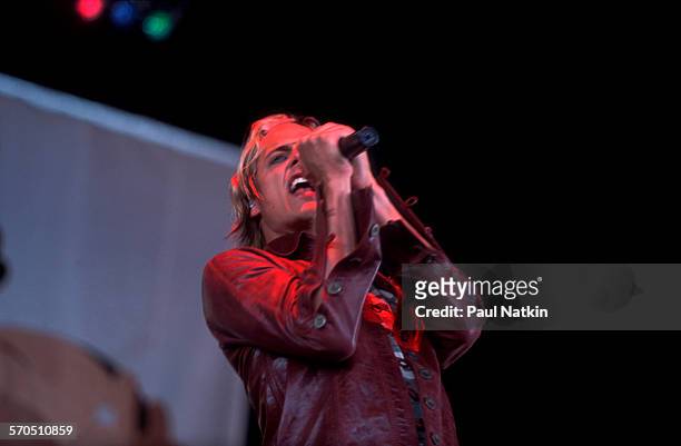 American Rock musician Brett Scallions, of the group Fuel, performs onstage at the World Music Theater, Tinley Park, Illinois, May 30, 2001.