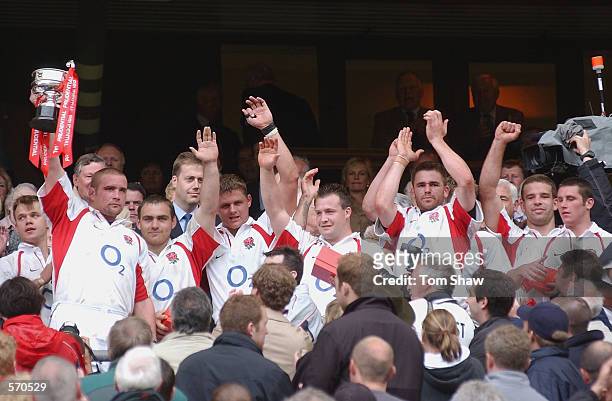 Captain Phil Vickery of England lifts the trophy after their win over the Barbarians in the Prudential Tour match between England and the Barbarians...