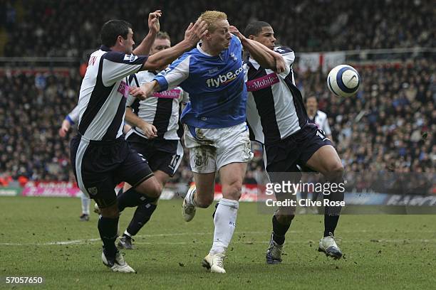 Mikael Forssell of Birmingham breaks through the West Bromwich Albion defence during the Barclays Premiership match between Birmingham City and West...
