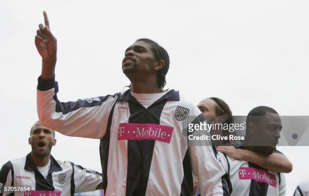 Kanu of West Bromwich Albion celebrates the goal of Nathan Ellington during the Barclays Premiership match between Birmingham City and West Bromwich...