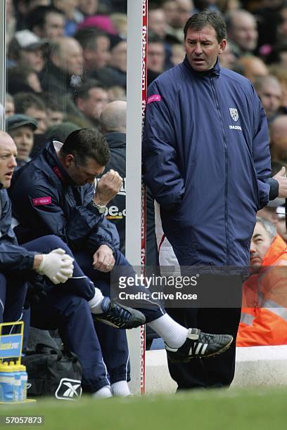 Bryan Robson looks on after watching West Bromwich Albion miss a chance to score during the Barclays Premiership match between Birmingham City and...