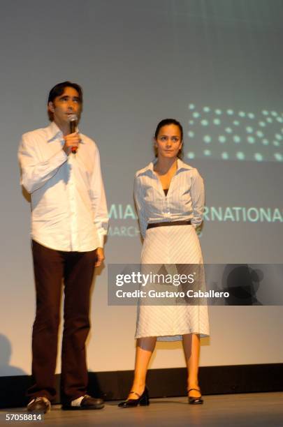 Director Carlos Bolando and actress Alicia Braga on stage at the GusmanTheater before the screening of the film "Solo Dios Sabe" on March 10, 2006 in...