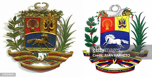 Combo del Escudo Nacional de Venezuela en sus dos versiones, la vieja y la aprobada por el Parlamento de este pais el 08 de marzo de 2006....