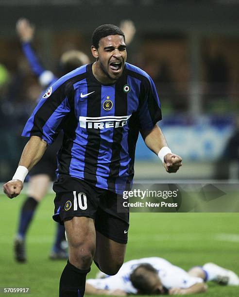 Adriano of Inter celebrates scoring during the Serie A game between Inter Milan and Sampdoria at the San Siro on March 11, 2006 in Milan, Italy.