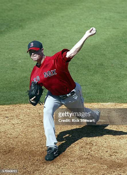 Jon Lester of the Boston Red Sox pitches against the Pittsburgh Pirates on March 11, 2006 at McKechnie Field in Bradenton, Florida.