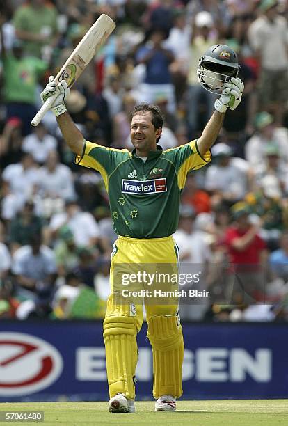 Ricky Ponting of Australia reaches his century during the fifth One Day International between South Africa and Australia played at Wanderers Stadium...