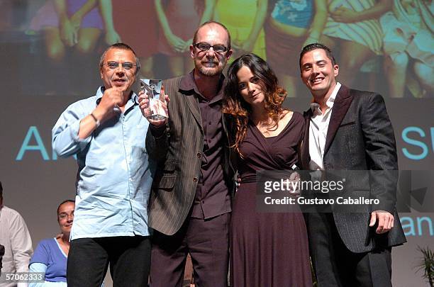 Director Rudi Lagemann, with his producer Luiz Leitao , actress Alicia Braga and Jose Antonio accepts his Audience Award Prize award at the Miami...