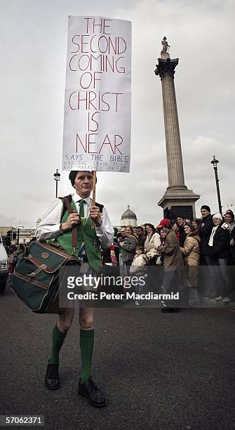 Former priest Cornelius Horan marches in a Saint Patrick's Day parade on March 12, 2005 in London. The parade consisted of more than 4,000 musicians,...