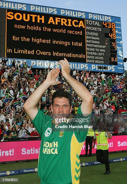 Graeme Smith of South Africa celebrates his team's one wicket victory during the fifth One Day International between South Africa and Australia...