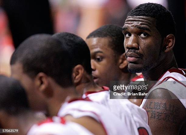 Greg Oden of the Lawrence North Wildcats looks on against the Pike Red Devils in the I.H.S.A.A. 4A Regional Boys' Basketball Tournamet at Hinkle...