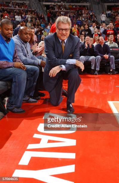 Former coach of the Detroit Pistons Chuck Daly is honored during halftime of a game between the Detroit Pistons and the Charlotte Bobcats March 12,...