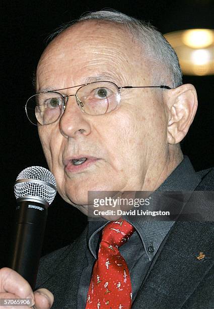 Former astronaut Alan Bean appears on stage at Creation Entertainment's Grand Slam XIV: The Sci-Fi Summit at The Pasadena Center on March 12, 2006 in...
