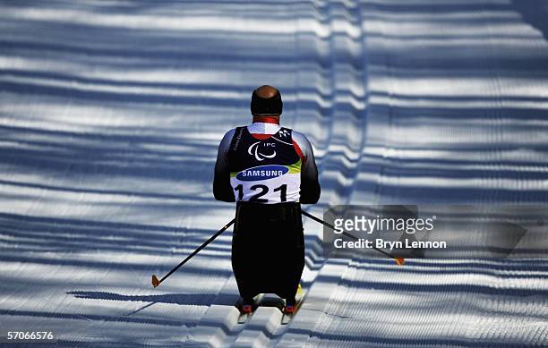 Heinz Frei of Switzerland in action during Cross Country training on day three of the Turin 2006 Winter Paralympic Games on March 13, 2006 in...