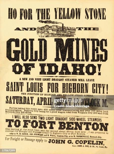 View of a poster that advertises for steamboat transportation to gold mining regions in Idaho, 1863.