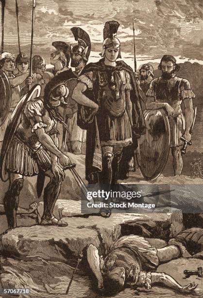 Macedonian king Alexander the Great is shown the body of Persian King Darius III , who died following his betrayal, July 330 B.C.