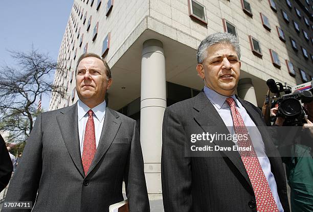 Former Enron CEO Jeff Skilling leaves the the Bob Casey United States Courthouse with his attorney Daniel Petrocelli for a midday break on the final...