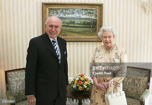 Her Majesty Queen Elizabeth II meets Australian Prime Minister John Howard at Government House March 14, 2006 in Canberra, Australia.