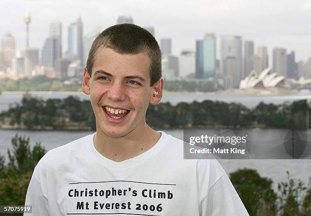 Christopher Harris speaks to the media at a press conference at Taronga Zoo, to announce his attempt to be the youngest climber ever to scale Mount...