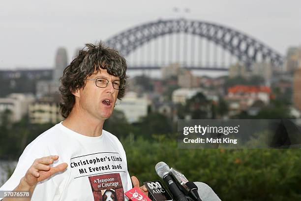 Lincoln Hall speaks to the media at a press conference to announce Christopher Harris' attempt to be the youngest climber ever to scale Mount Everest...