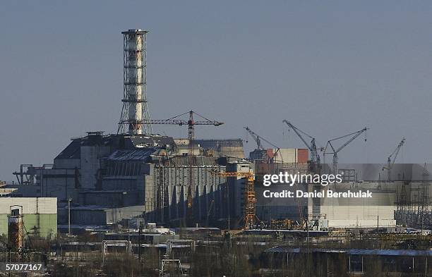 The Sarcophagus of the Chernobyl Nuclear Reactor number 4 is seen on January 25, 2006 in Chernobyl, Ukraine. Within seven months the number 4 reactor...