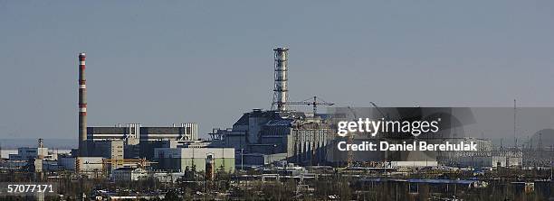 The Sarcophagus of the Chernobyl Nuclear Reactor number 4 is seen on January 25, 2006 in Chernobyl, Ukraine. Within seven months the number 4 reactor...
