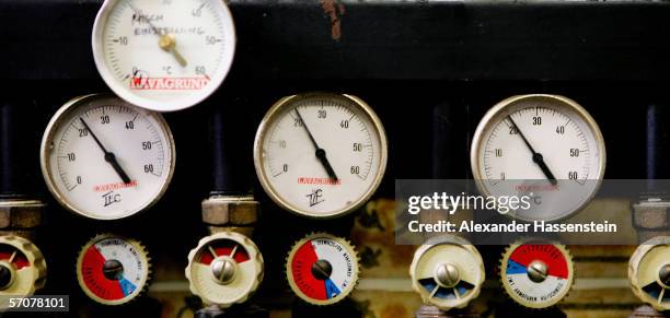 Thermometer and Water gauges seen on a Floor heating system in Hamburg.