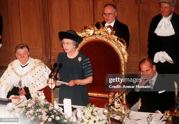 Queen Elizabeth II makes a speech at Guildhall on her 40th Anniversary in 1992 - the "Annus Horribilis".