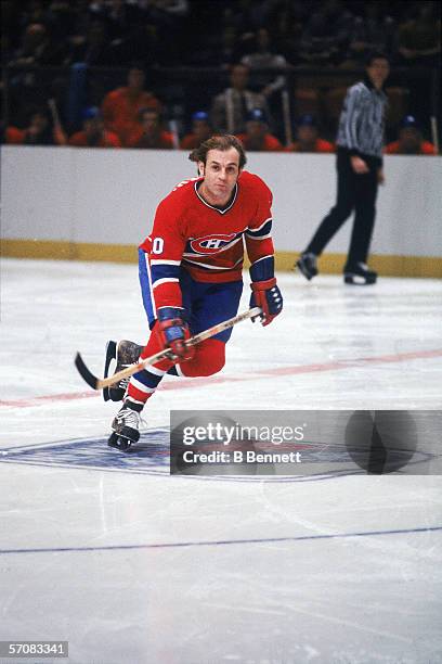 Canadian professional hockey player Guy Lafleur of the Montreal Canadiens skates on the ice during a road game against the New York Rangers, Madison...