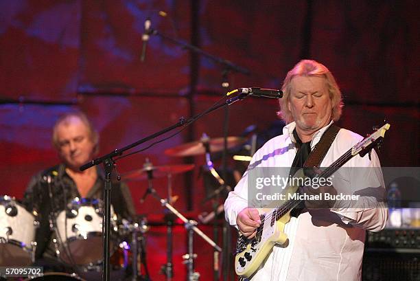 Drummer Martyn Adelman and bassist Chris Squire of The Syn perform at the "Evening with Ray Kennedy and Friends" hosted by the Guitar Center Music...