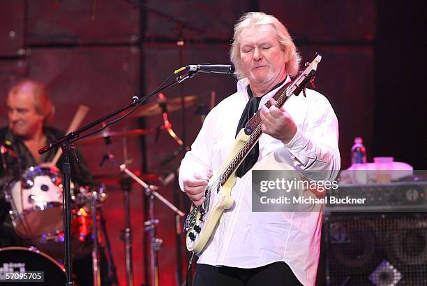 Bassist Chris Squire of The Syn performs at the "Evening with Ray Kennedy and Friends" hosted by the Guitar Center Music Foundation at the Avalon on...