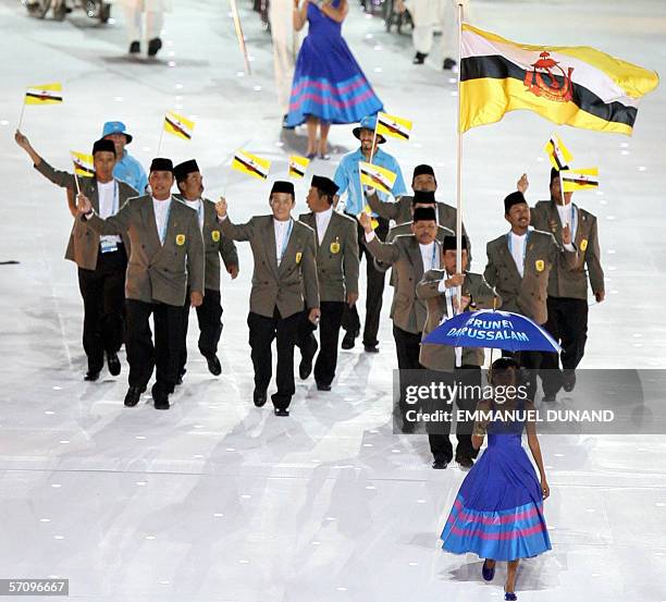 The Brunei delegation arrive at the opening ceremony for the 2006 Commonwealth Games at the Melbourne Cricket Ground , 15 March 2006. A global...