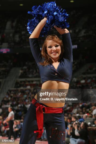 Member of the Automotion Dance Team performs during the Detroit Pistons game against the Atlanta Hawks at the Palace of Auburn Hills on February 21,...