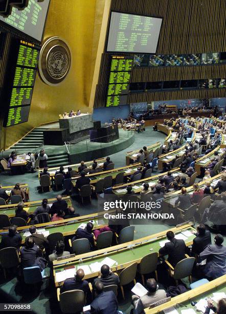 The United Nations General Assembly votes on a resolution to establish the UN Human Rights Council, 15 March at UN headquarters in New York. The...