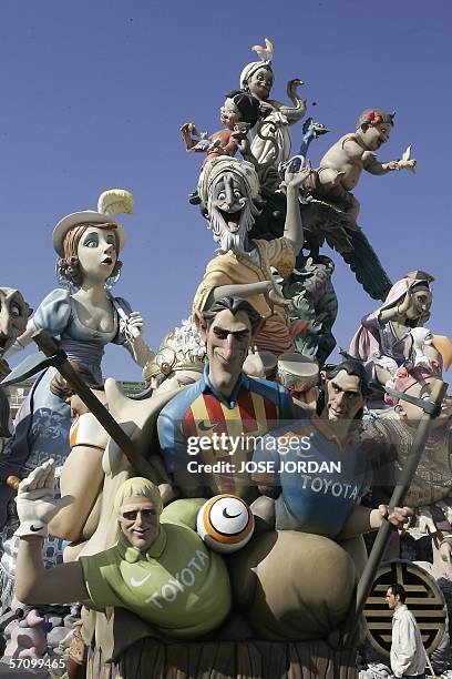 The "ninot", characatures of players of Valencia club of football Goalkeeper Santiago Canizares Miguela Angel Angulo Argentinian Fabian Ayala are...