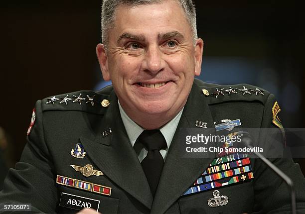 Army Gen. John Abizaid, commander of the U.S. Central Command, testifies before a full Senate Armed Services Committee hearing on Capitol Hill March...