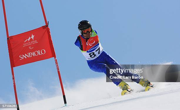 Mher Avanesyan of Armenia competes in the Men's Giant Slalom during Day Six of the Turin 2006 Winter Paralympic Games on March 16, 2006 in Sestriere...