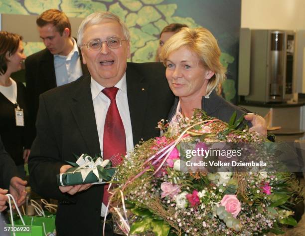 The president of the German Football Federation Theo Zwanziger welcomes the Women's German National Football Team and Headcoach Silvia Neid at the...