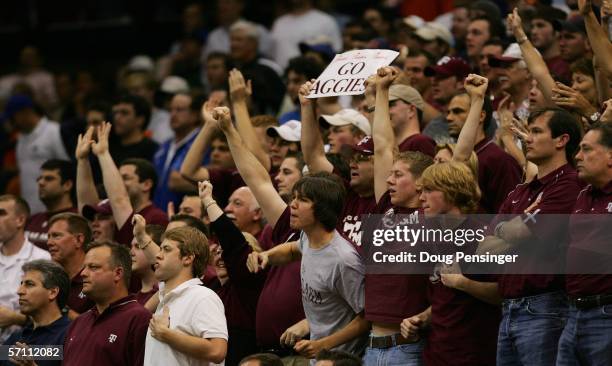 Texas A&M Aggies fans cheer during their game against the Syracuse Orange in round one of the NCAA National Championship on March 16, 2006 at the...