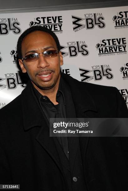 Analyst Stephen A. Smith attends the premiere of Steve Harvey's "Don't Trip...He Ain't Through With Me Yet" at the Magic Johnson Theaters March 16,...