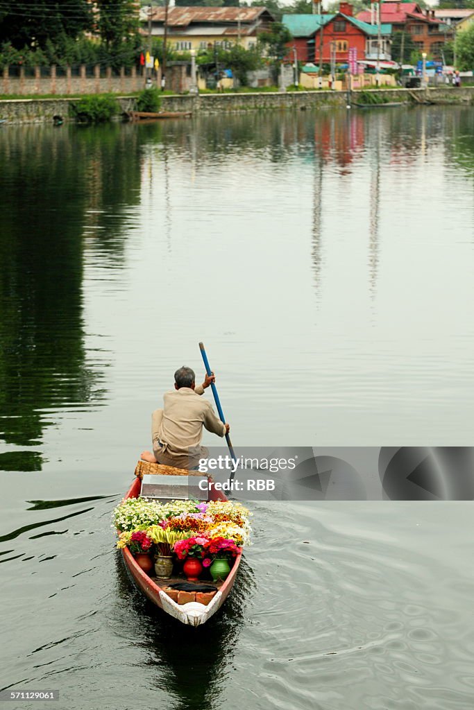 A flowerman in Dal lake