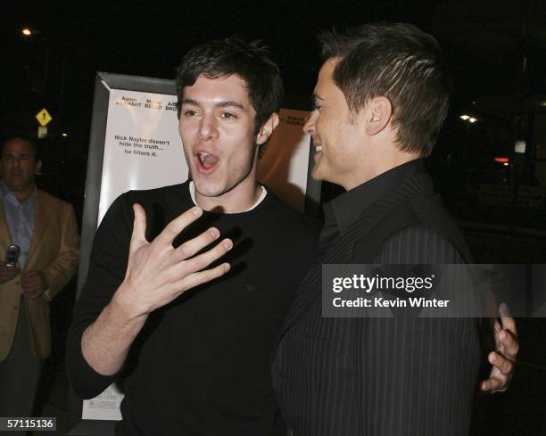 Actors Adam Brody and Rob Lowe arrive at the premiere of Fox Searchlight's "Thank You For Smoking" at the Directors Guild of America on March 16,...