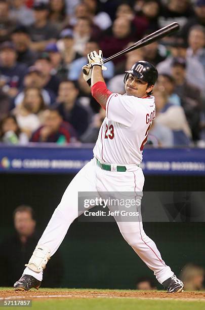 Adrian Gonzalez of Team Mexico bats against Team USA during the Round 2 Pool 2 Game of the World Baseball Classic at Angel Stadium on March 16, 2006...