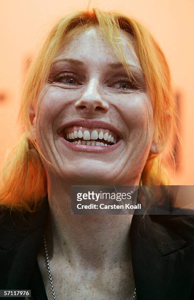 Actress Andrea Sawatzki attends a discussion at the Book Fair on March 17, 2006 in Leipzig, Germany. The fair features some 2.100 exhibitors from 33...