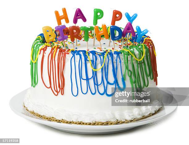 close-up of a birthday cake - birthday cake white background stock pictures, royalty-free photos & images