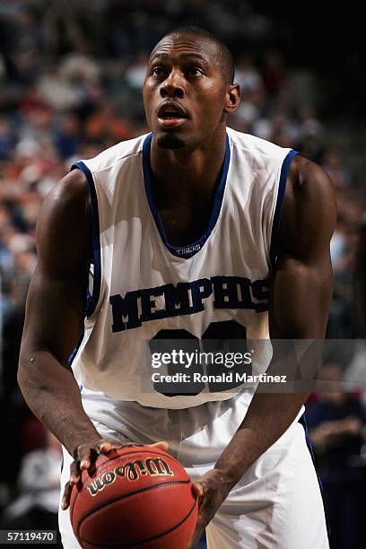 Joey Dorsey of the Memphis Tigers shoots a free throw against the Oral Roberts Golden Eagles during the First Round game of the 2006 NCAA Division 1...