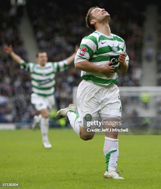 Shaun Maloney of Celtic celebrates after scoring during the CIS Insurance Cup Final soccer match between Celtic and Dunfermline at Hampden Park March...