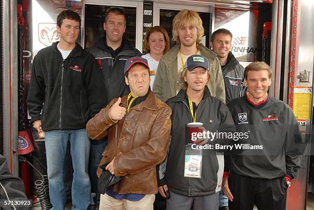 Kasey Kahne, Jeremy Mayfield, Rob Schneider, Erin Crocker, John Heder. David Spade, Scott Riggs and Ray Evernham pose for a photo during the NASCAR...