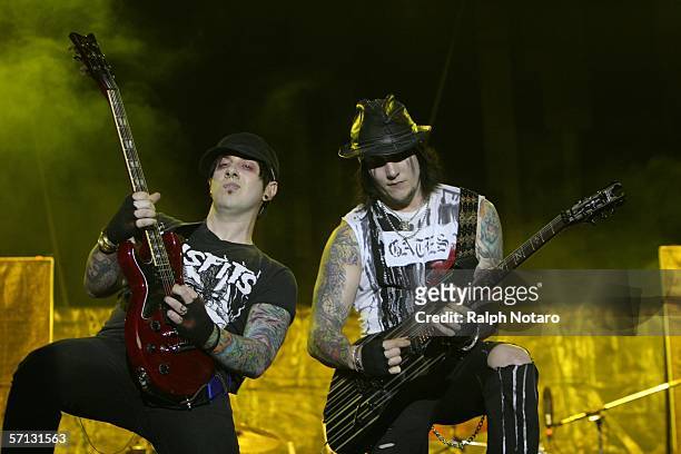 Zacky Vengeance and Synyster Gates of Avenged Sevenfold perform during Global Gathering at Bicentennial Park March 18, 2006 in Miami, Florida.